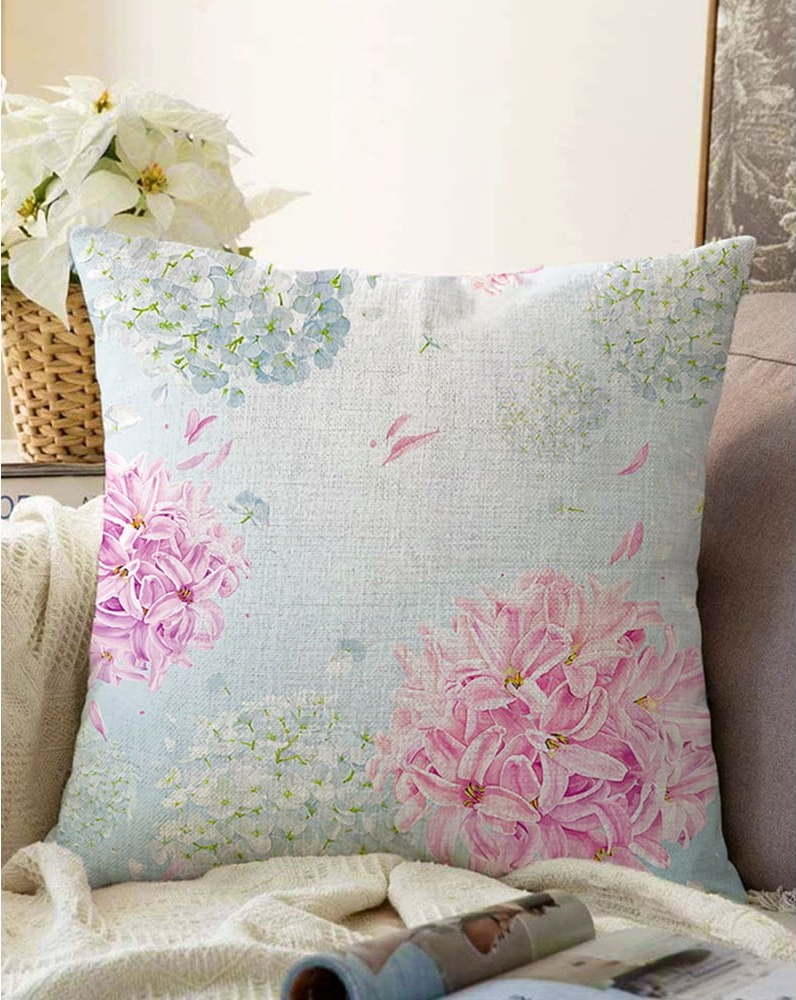 Modrý povlak na polštář s příměsí bavlny Minimalist Cushion Covers Peony