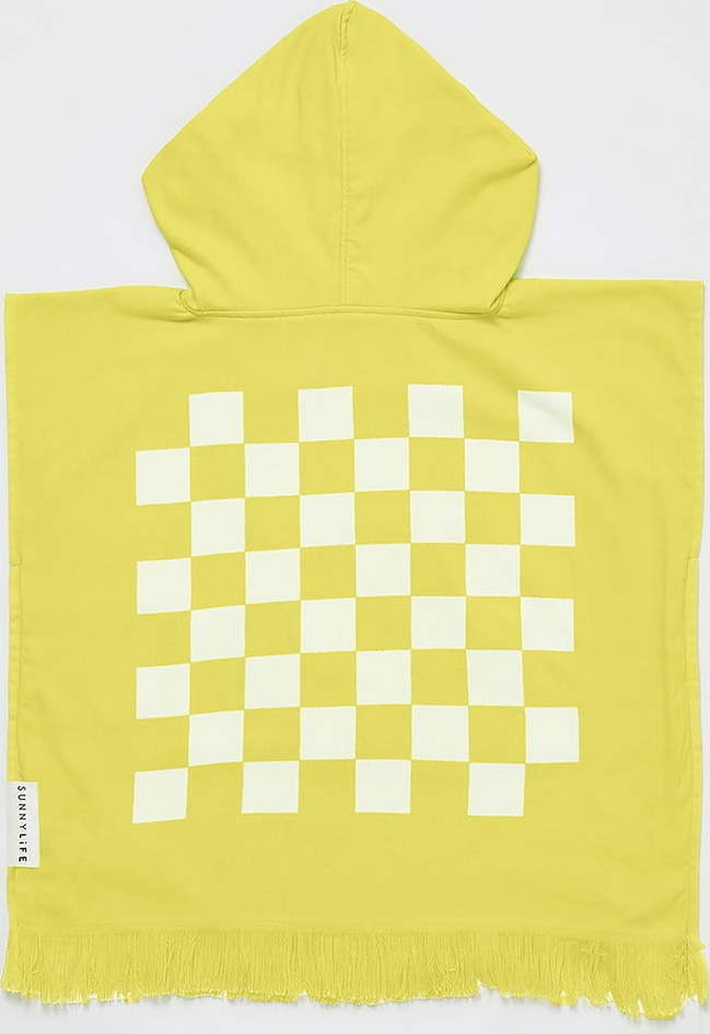 Žlutá dětská plážová osuška s kapucí Sunnylife Checkerboard