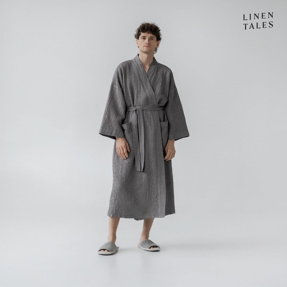 Tmavě šedý župan velikost L/XL Honeycomb – Linen Tales Linen Tales