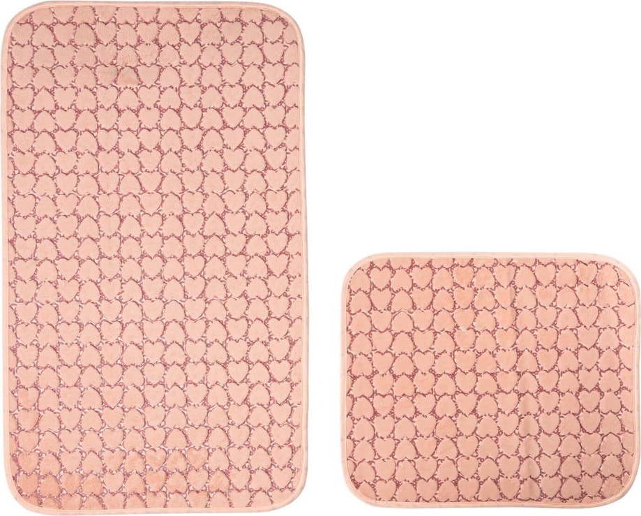 Růžové koupelnové předložky v sadě 2 ks 60x100 cm Heart – Mila Home Mila Home