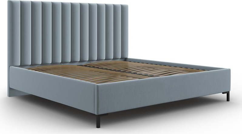 Světle modrá čalouněná dvoulůžková postel s úložným prostorem s roštem 180x200 cm Casey – Mazzini Beds Mazzini Beds