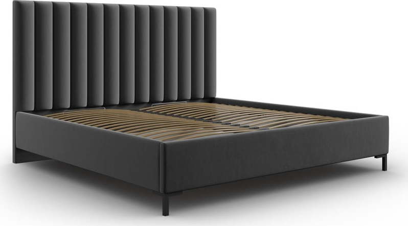 Tmavě šedá čalouněná dvoulůžková postel s úložným prostorem s roštem 200x200 cm Casey – Mazzini Beds Mazzini Beds