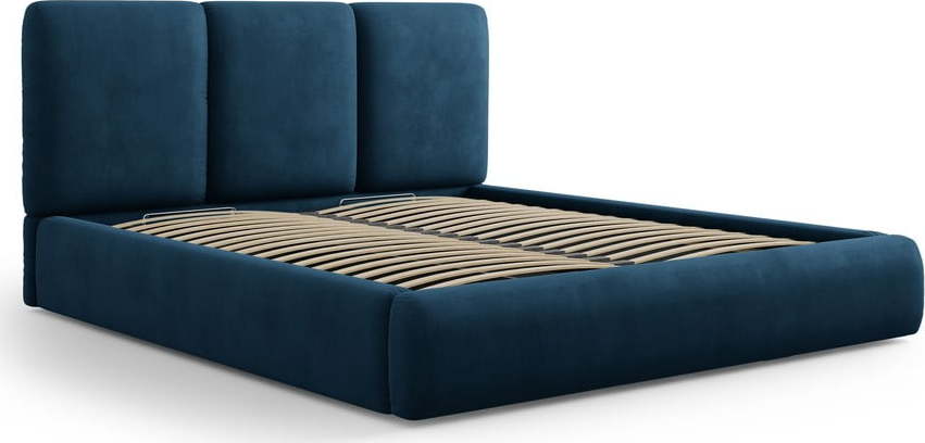 Tmavě modrá čalouněná dvoulůžková postel s úložným prostorem s roštem 180x200 cm Brody – Mazzini Beds Mazzini Beds