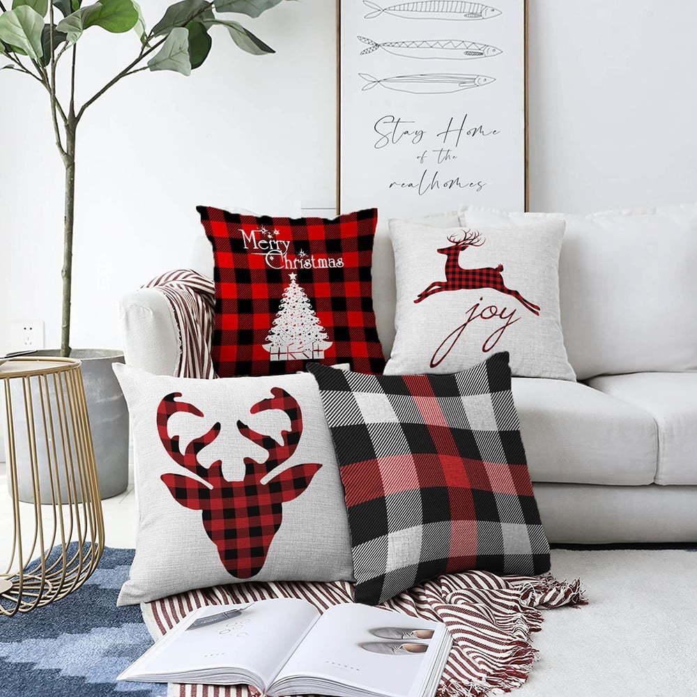 Sada 4 vánočních žinylkových povlaků na polštář Minimalist Cushion Covers Christmas Tartan