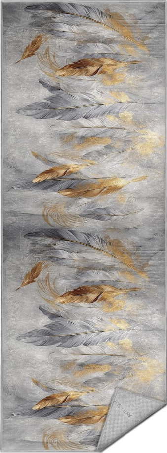 Pratelný běhoun v šedé a zlaté barvě 80x200 cm Golden Feathers – Mila Home Mila Home