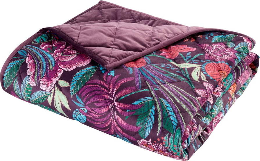 Fialový sametový prošívaný přehoz 220x230 cm Kate Floral – Catherine Lansfield Catherine Lansfield
